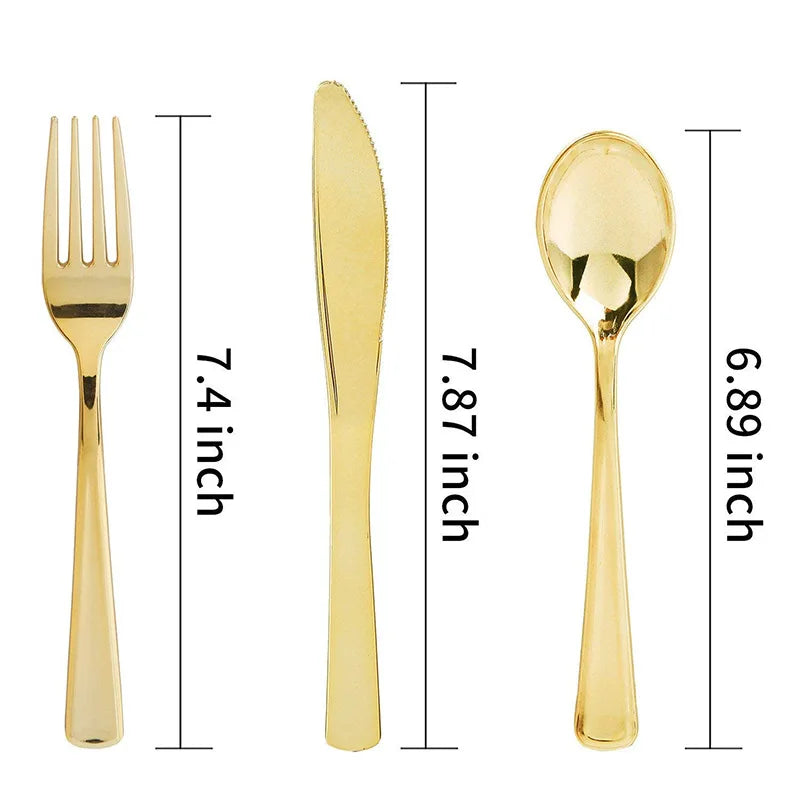 75 Pieces Gold Plastic Silverware- Disposable Flatware Set-Heavyweight Plastic Cutlery- Includes 25 Forks, 25 Spoons, 25 Knives