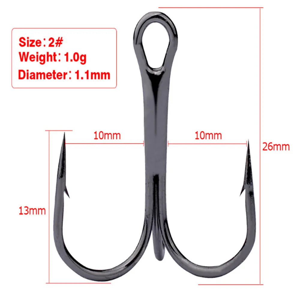 50pcs/lot Sharp Fishing Hook 2-10# High Carbon Steel Treble Hooks Fishing Tackle  Round Bent Treble Saltwater Bass Tools Pesca