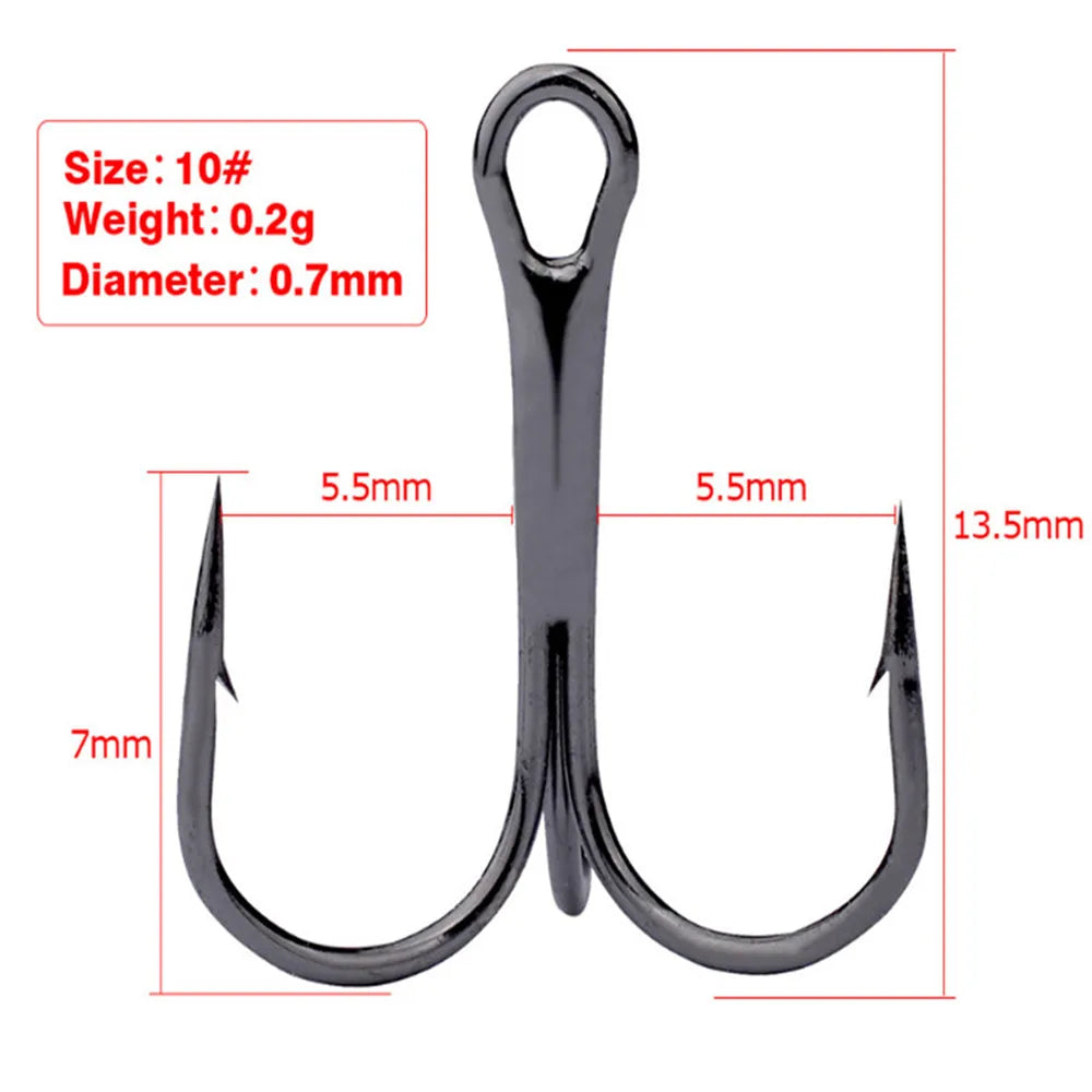 50pcs/lot Sharp Fishing Hook 2-10# High Carbon Steel Treble Hooks Fishing Tackle  Round Bent Treble Saltwater Bass Tools Pesca