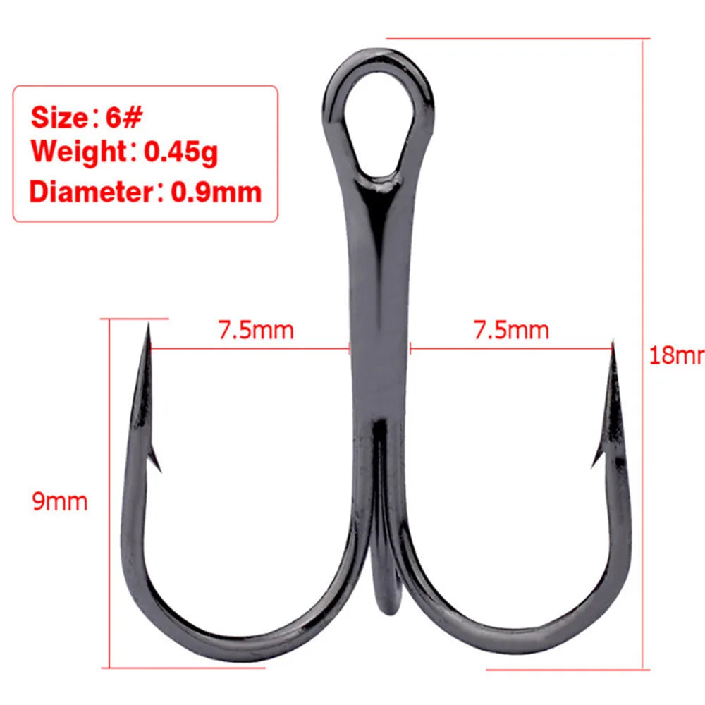 50pcs/lot Sharp Fishing Hook 2-10# High Carbon Steel Treble Hooks Fishing Tackle  Round Bent Treble Saltwater Bass Tools Pesca