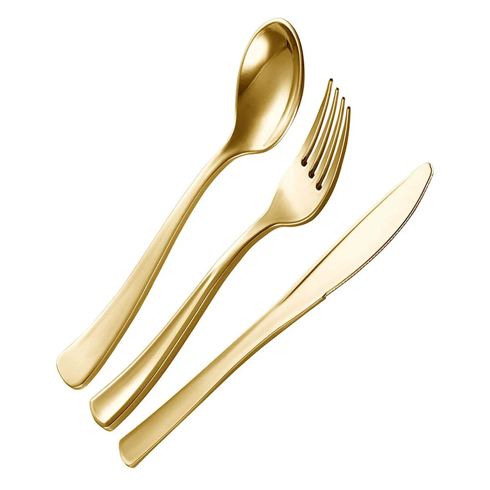 75 Pieces Gold Plastic Silverware- Disposable Flatware Set-Heavyweight Plastic Cutlery- Includes 25 Forks, 25 Spoons, 25 Knives