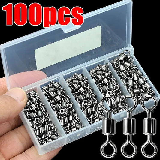 50/100pcs Bearing Swivel Fishing Connector Stainless Steel Carp Fishing Accessories Snap Fishhook Lure Solid Ring Swivel Tackle