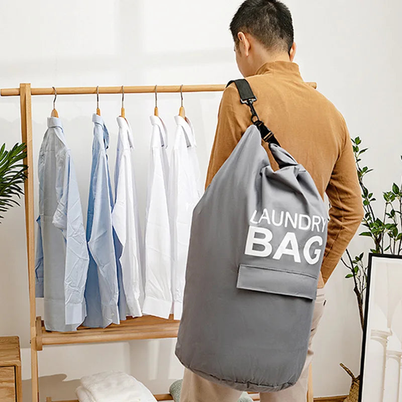 71L Laundry Bag Laundry Basket Room Organizer Backpack with Adjustable Shoulder Straps and Pocket Clothes Hamper