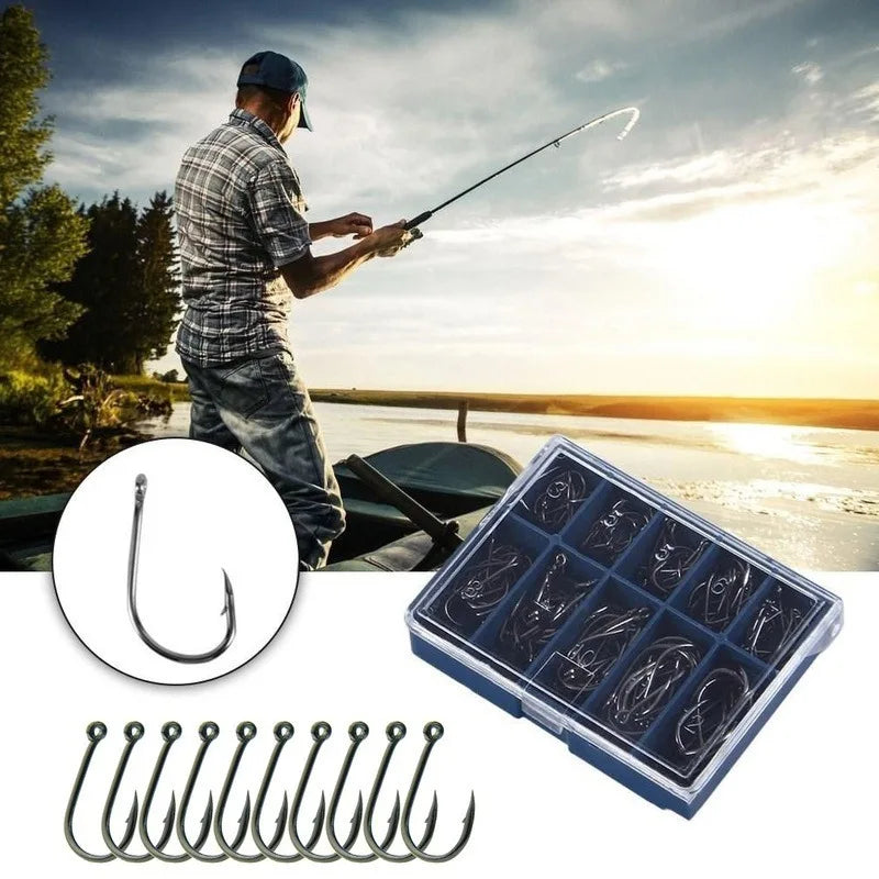 100pcs/lot Carp Fishing Hooks #3-#12 High Carbon Steel Freshwater Fishing Hooks Barbed Jig Hook Tackle Fishing Accessories