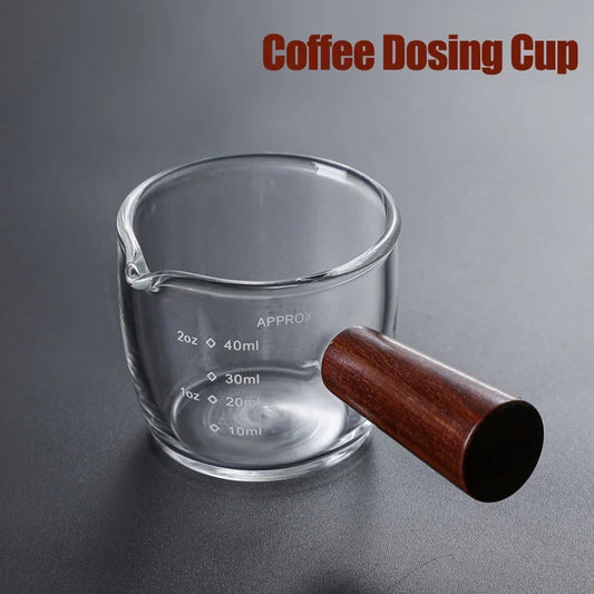 100ml Coffee Cup with Graduated Glass Dosing Mup Resistant Tropical Wooden Handle Espresso Cups for Barista Milk Coffeeware