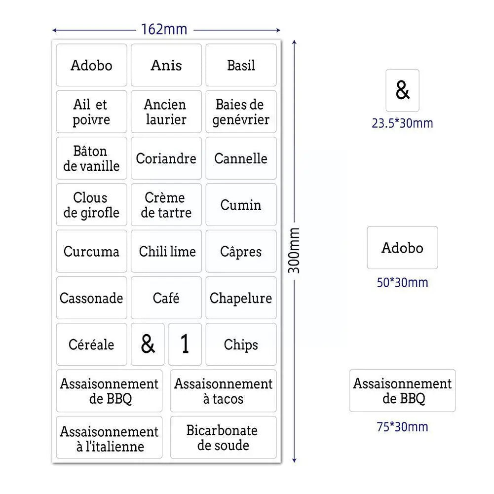 Clear French Label Stickers Waterproof Transparent Organization Spice Jar 208PCS d'épice Spice étiquette Bottle Stickers La Y1R3