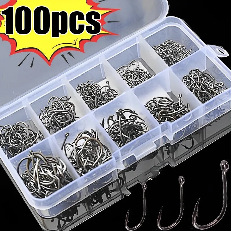 100pcs/lot Carp Fishing Hooks #3-#12 High Carbon Steel Freshwater Fishing Hooks Barbed Jig Hook Tackle Fishing Accessories