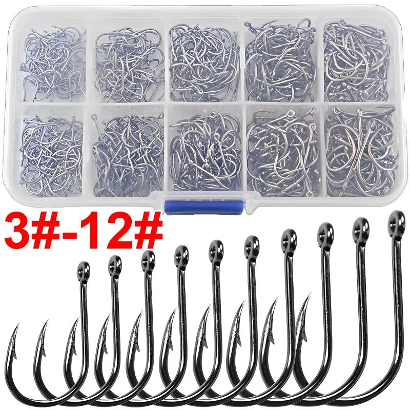 100pcs/lot Carp Fishing Hooks #3-#12 High Carbon Steel Freshwater Fishing Hooks Barbed Jig Hook Tackle Fishing Accessories