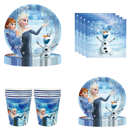 Frozen Happy Birthday Party Paper Disposable Tableware Series for 10 Guest Baby Shower Girl Favor Event Party Decoration