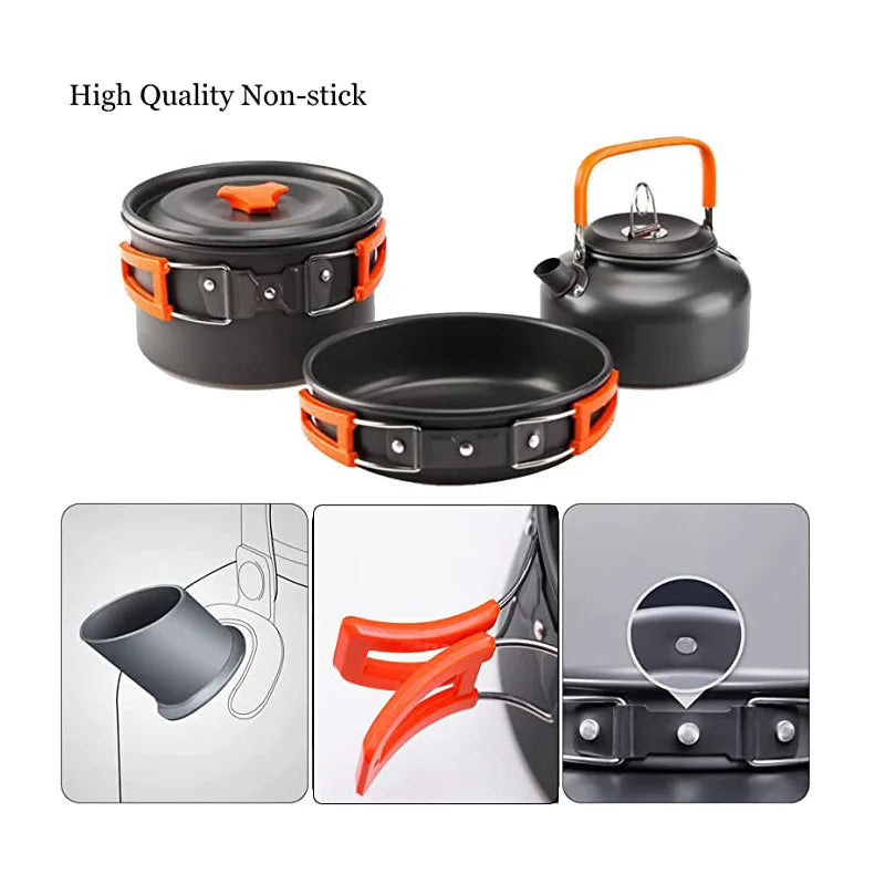 Camping Cooking Set Outdoor Aluminum Lightweight Equipment Camping Cookware Kit For Traveling Trekking Hiking Supplies