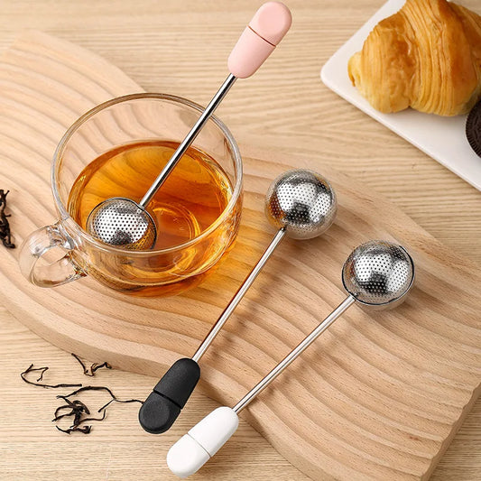 Rotating Stainless Steel Tea Infusers Kitchen Cha Coffee Spice Strainer Silicone Handle Tea Filter Diffuser Coffeeware Teaware