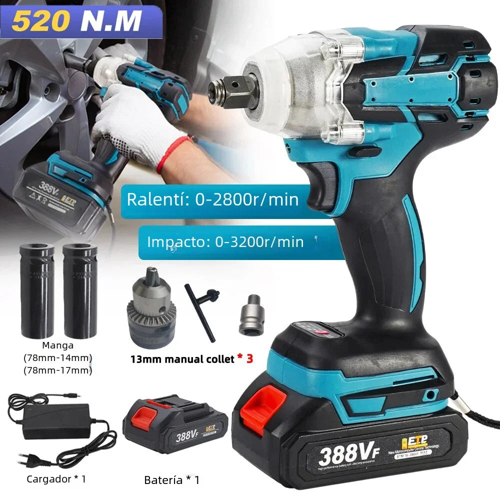 520N.m Cordless Electric Impact Wrench Brushless Electric Wrench Hand Drill Socket Power Tool For Makita 388V Battery