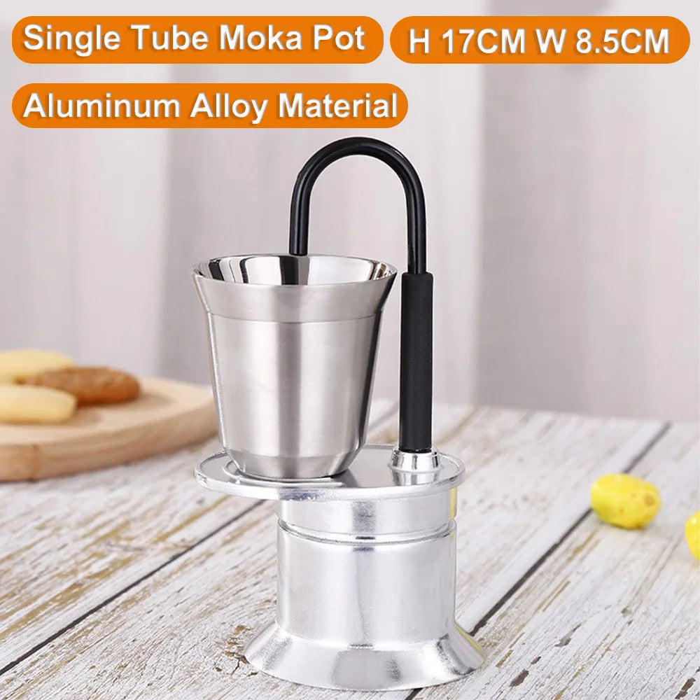 50ML Aluminum Single Tube Moka Pot 1 Cup Coffee Pot Stovetop Italian Coffee Machine Espresso Utensils Kitchen Coffeeware Barista