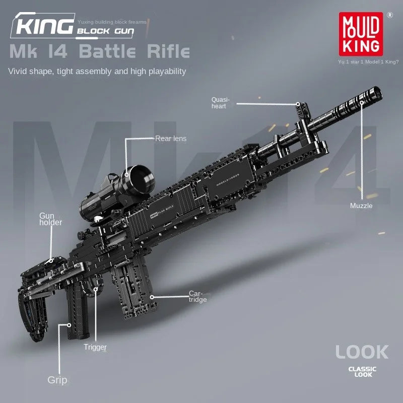 Yuxing Model King Lego technWeapon Series MK14 Combat Rifle Blocks Guns Firearms Launcheable Assembly Model Mini Building Block