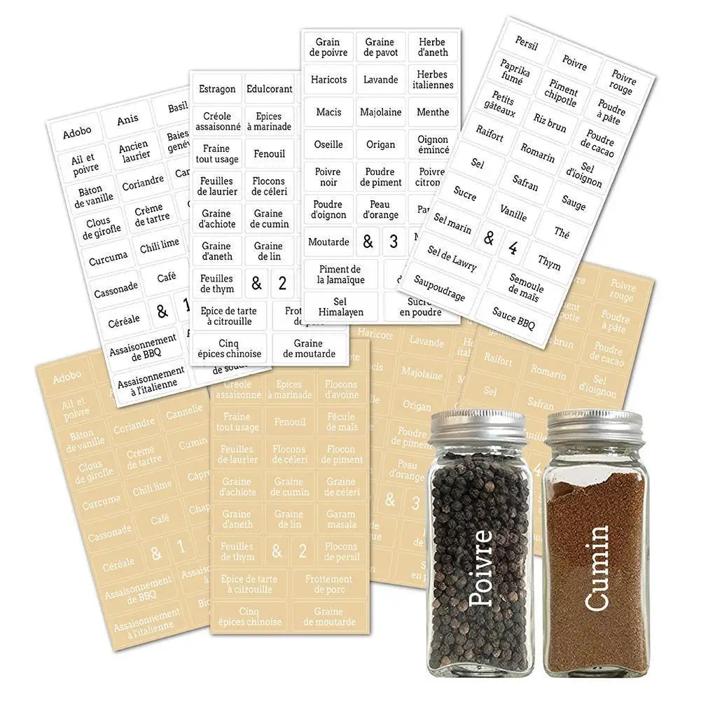 Clear French Label Stickers Waterproof Transparent Organization Spice Jar 208PCS d'épice Spice étiquette Bottle Stickers La Y1R3